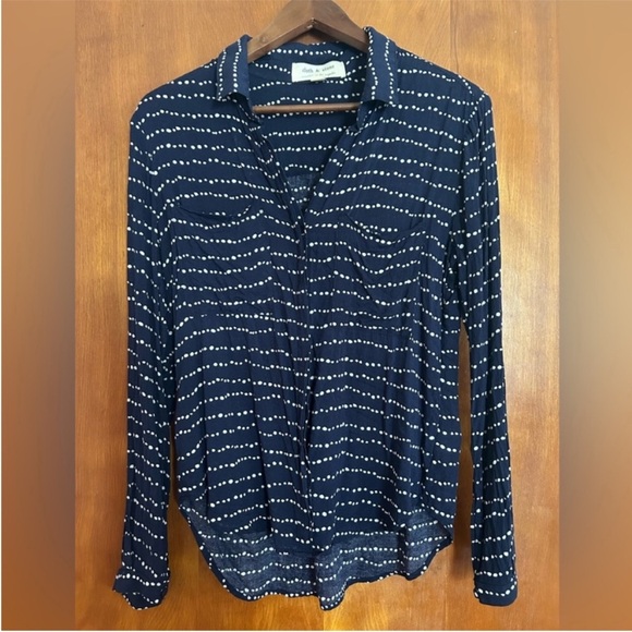 cloth & stone Tops - Cloth + Stone by Anthropologie, GUC, Navy Dot Blouse, Size Small